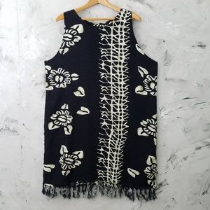 KOKO KNOT Black & White Tribal Fringed Sun Dress